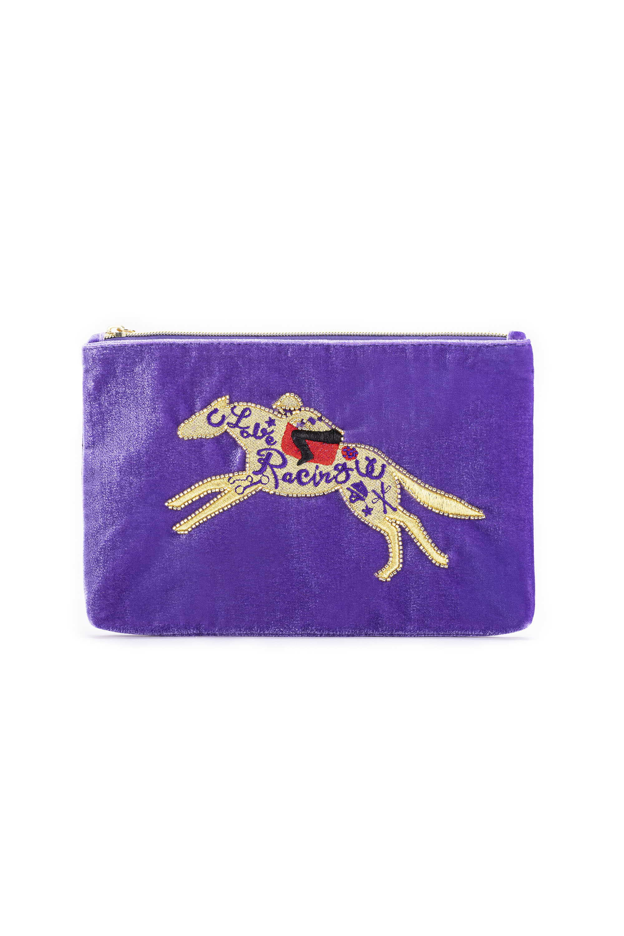 Velvet Embroidered Pouch - Love Racing