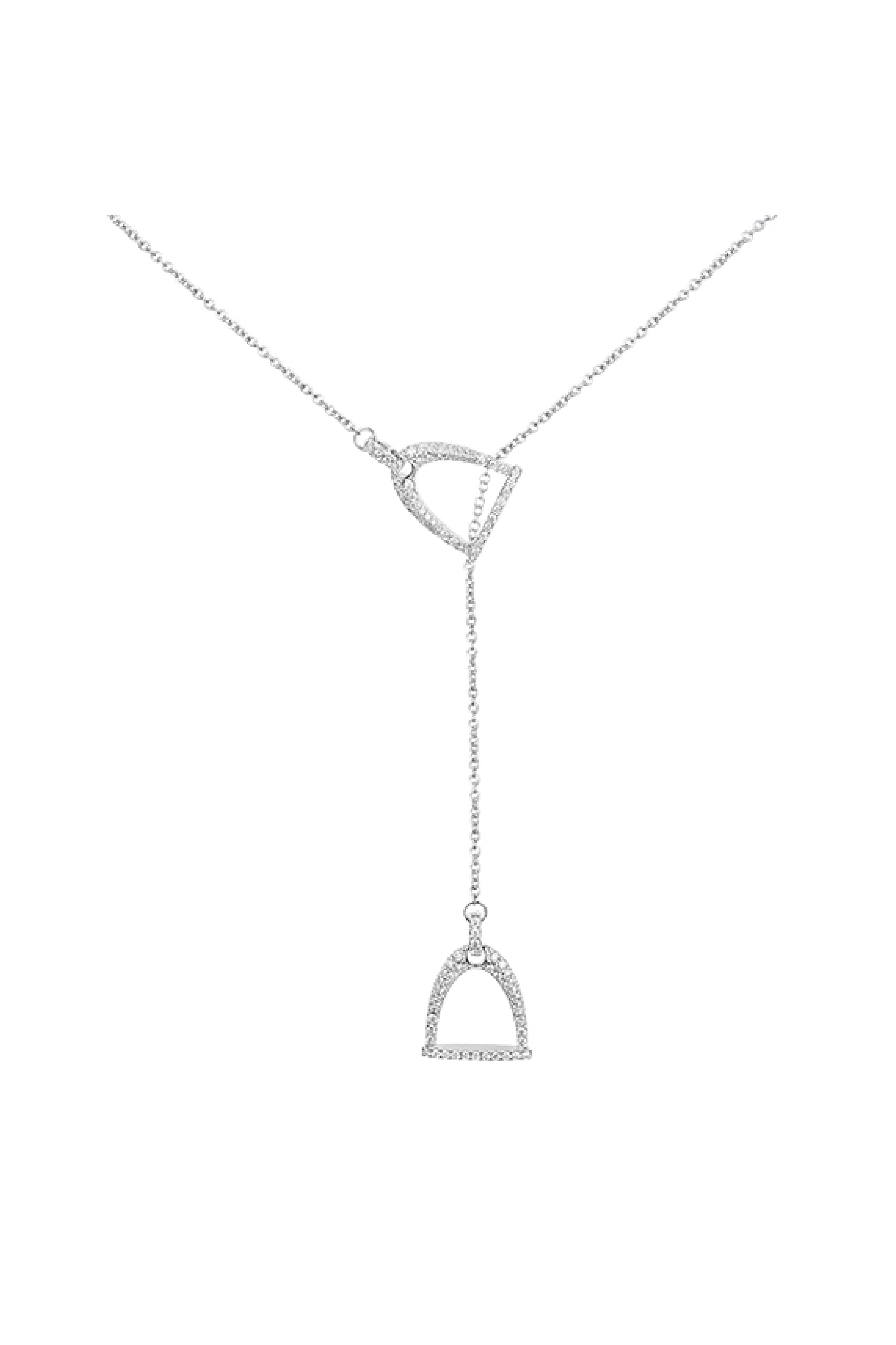 18-Karat White Gold Diamond Stirrup Necklace